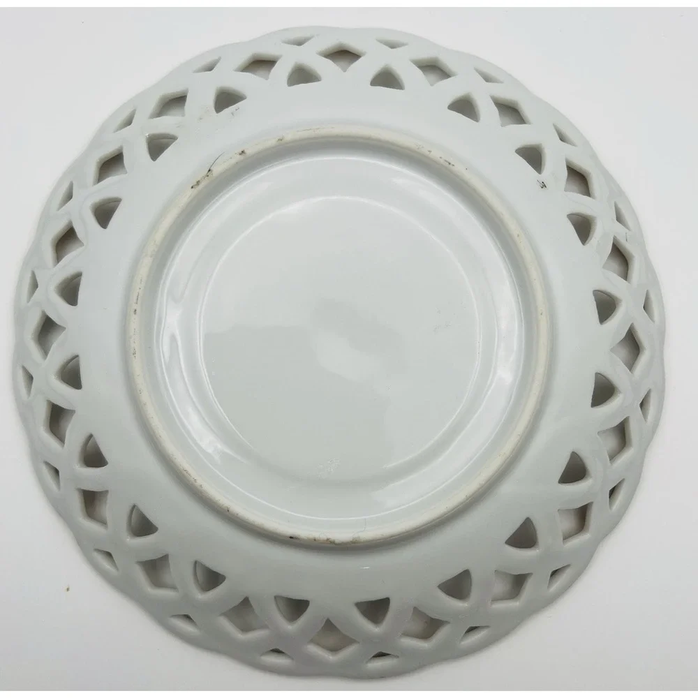 Vintage Reticulated Lace Edge Floral Porcelain Saucer Gold Trim Tea Party Plate